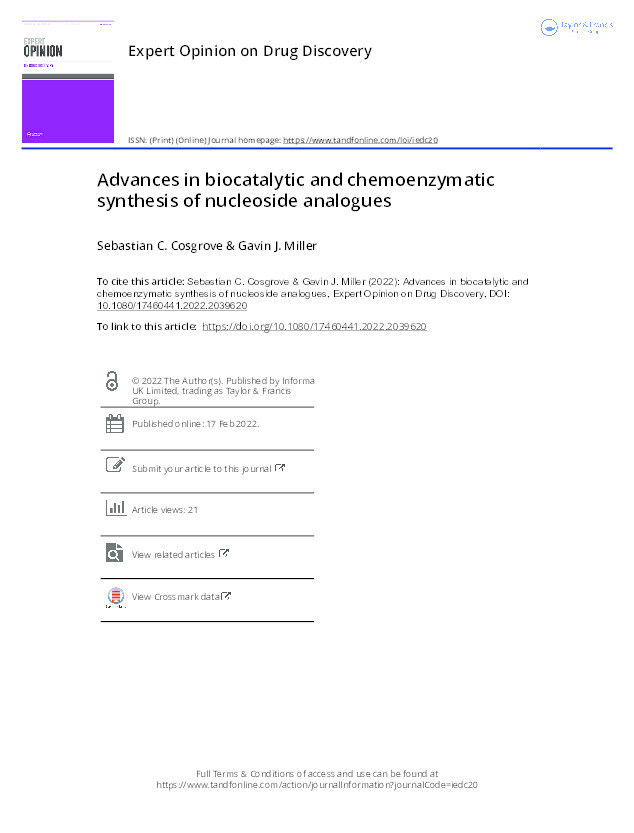 Advances in biocatalytic and chemoenzymatic synthesis of nucleoside analogues. Thumbnail