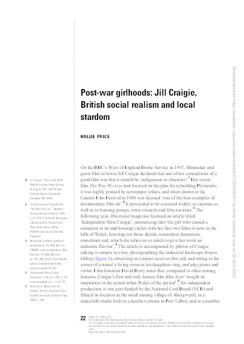 Post-war Girlhoods: Jill Craigie, British Social Realism and Local Stardom Thumbnail
