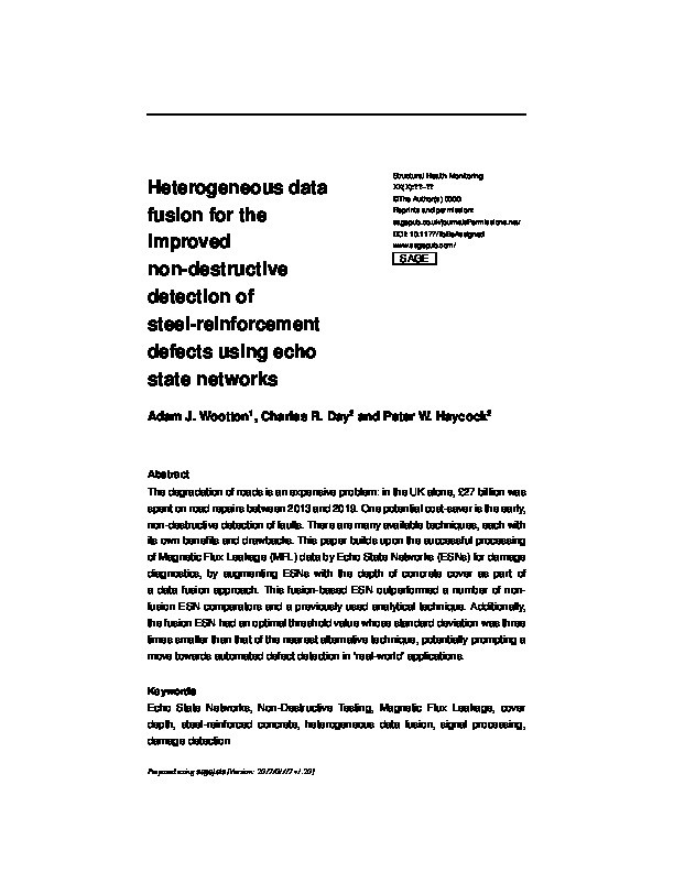 Heterogeneous data fusion for the improved non-destructive detection of steel-reinforcement defects using echo state networks Thumbnail