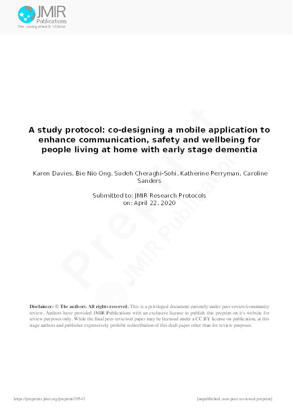 Co-designing an Adaption of a Mobile App to Enhance Communication, Safety, and Well-being Among People Living at Home With Early-Stage Dementia: Protocol for an Exploratory Multiple Case Study Thumbnail