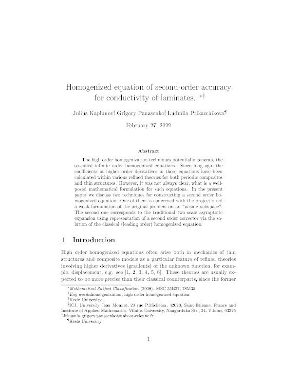 Homogenized equation of second-order accuracy for conductivity of laminates Thumbnail