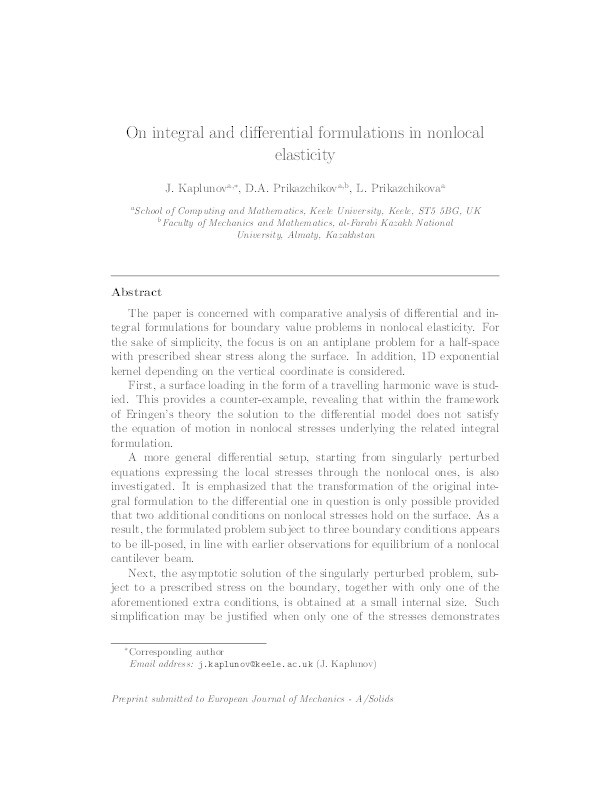 On integral and differential formulations in nonlocal elasticity Thumbnail