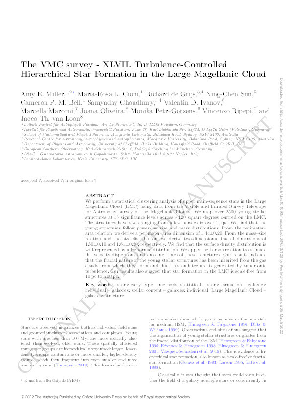The VMC survey – XLVII. Turbulence-controlled hierarchical star formation in the Large Magellanic Cloud Thumbnail