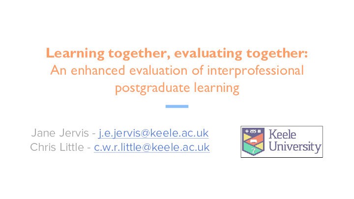 Learning together, evaluating together: An enhanced evaluation of interprofessional postgraduate learning, Thumbnail