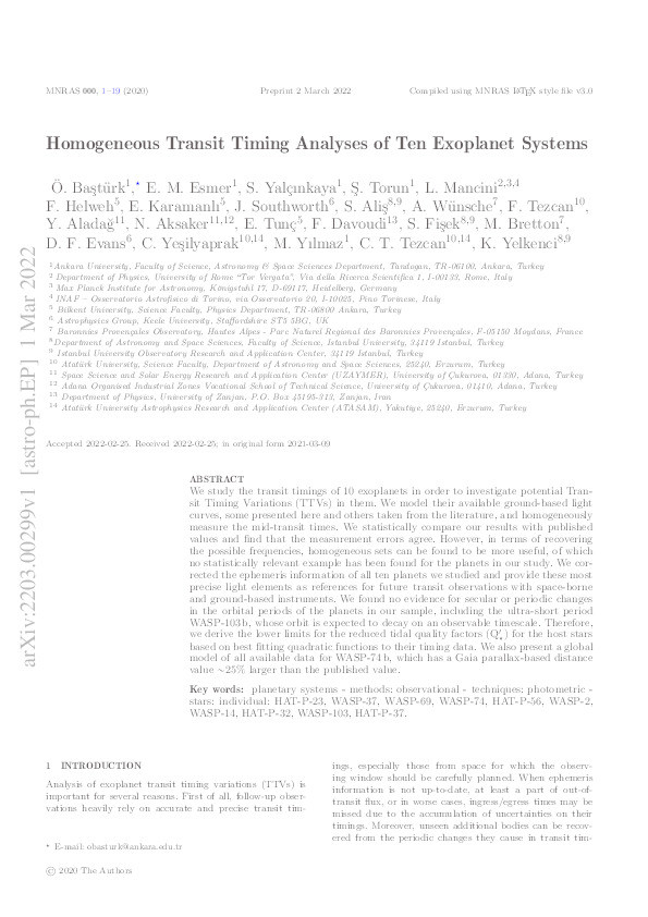 Homogeneous transit timing analyses of ten exoplanet systems Thumbnail