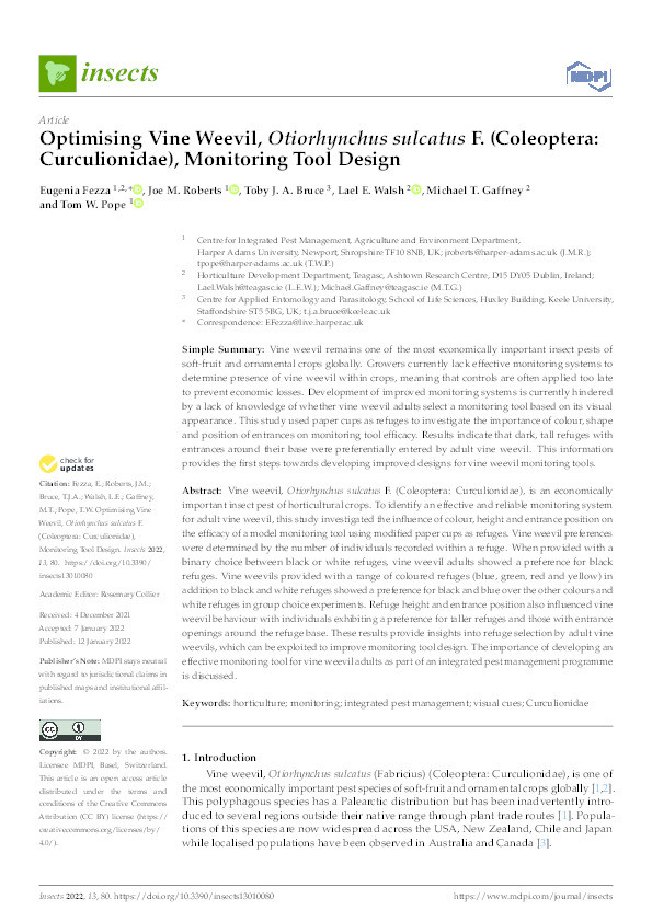 Optimising Vine Weevil, Otiorhynchus sulcatus F. (Coleoptera: Curculionidae), Monitoring Tool Design. Thumbnail