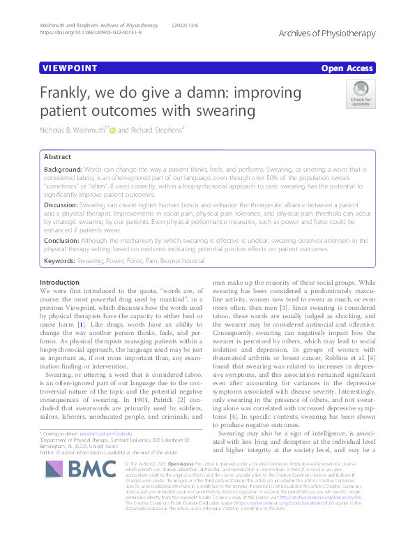 Frankly, we do give a damn: improving patient outcomes with swearing Thumbnail