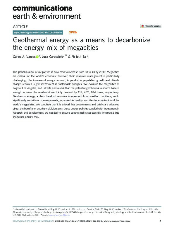 Geothermal energy as a means to decarbonize the energy mix of megacities Thumbnail