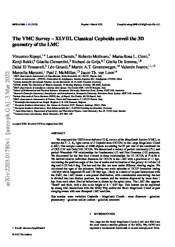The VMC survey – XLVIII. Classical cepheids unveil the 3D geometry of the LMC Thumbnail