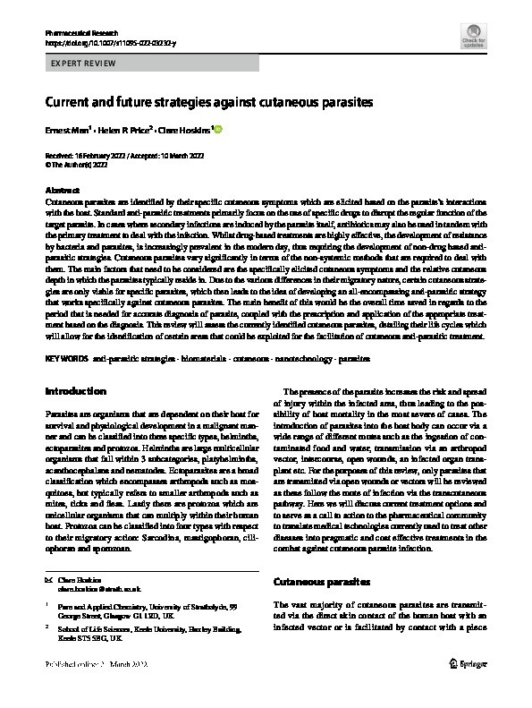 Current and future strategies against cutaneous parasites Thumbnail