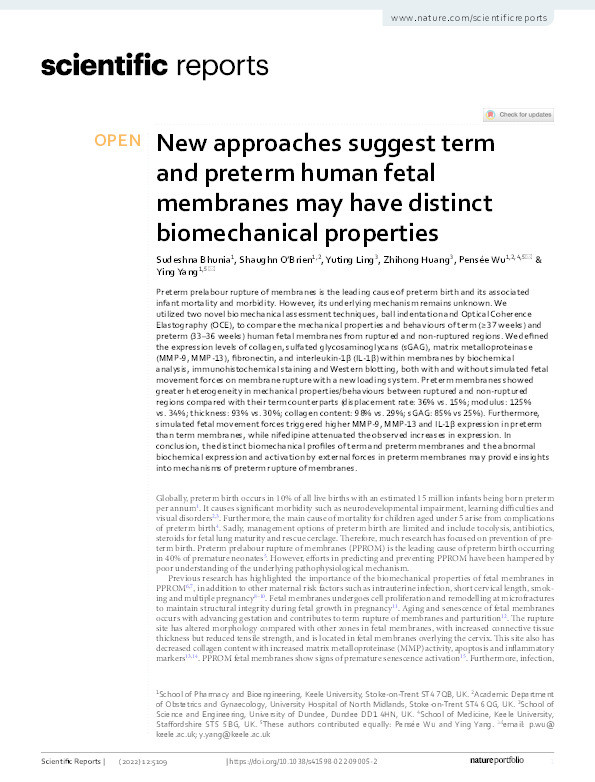 New approaches suggest term and preterm human fetal membranes may have distinct biomechanical properties. Thumbnail