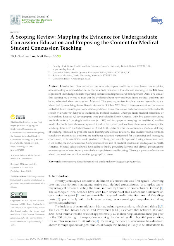 A Scoping Review: Mapping the Evidence for Undergraduate Concussion Education and Proposing the Content for Medical Student Concussion Teaching. Thumbnail