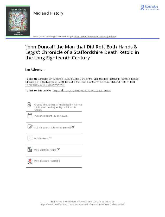 ‘John Duncalf the man that did rott both hands & leggs’: Chronicle of a Death Retold in the Long Eighteenth Century Thumbnail
