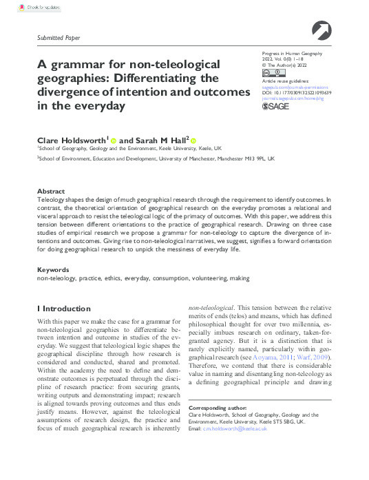 A grammar for non-teleological geographies: Differentiating the divergence of intention and outcomes in the everyday Thumbnail