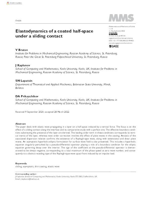 Elastodynamics of a coated half-space under a sliding contact Thumbnail