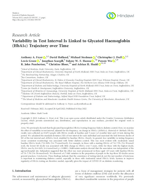 Variability in Test Interval Is Linked to Glycated Haemoglobin (HbA1c) Trajectory over Time Thumbnail