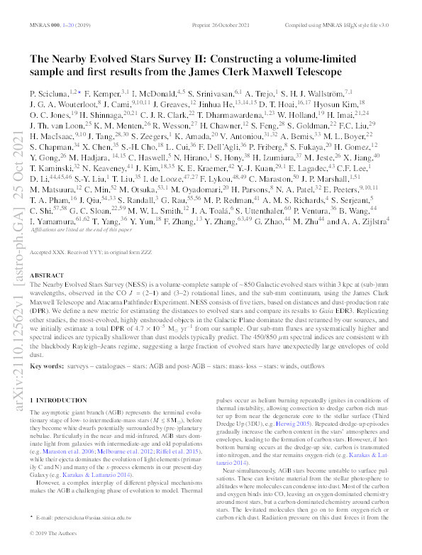The Nearby Evolved Stars Survey II: Constructing a volume-limited sample and first results from the James Clerk Maxwell Telescope Thumbnail
