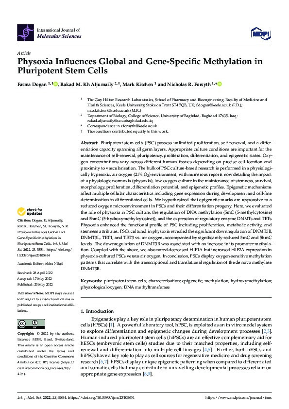 Physoxia Influences Global and Gene-Specific Methylation in Pluripotent Stem Cells Thumbnail