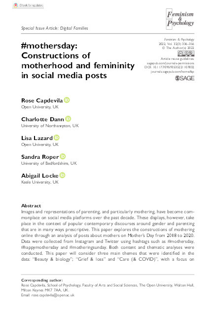 #mothersday: Constructions of motherhood and femininity in social media posts Thumbnail