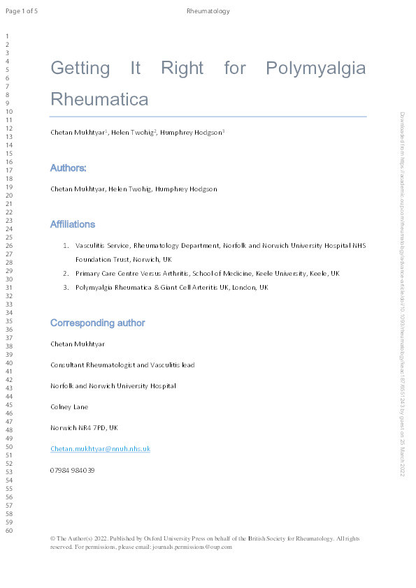 Getting it right for polymyalgia rheumatica Thumbnail