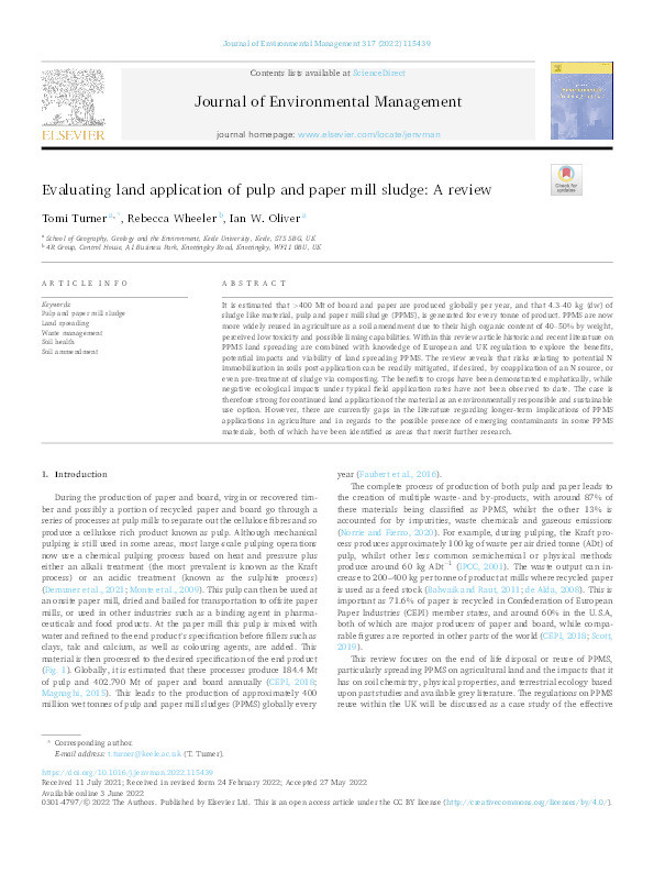 Evaluating land application of pulp and paper mill sludge: A review Thumbnail