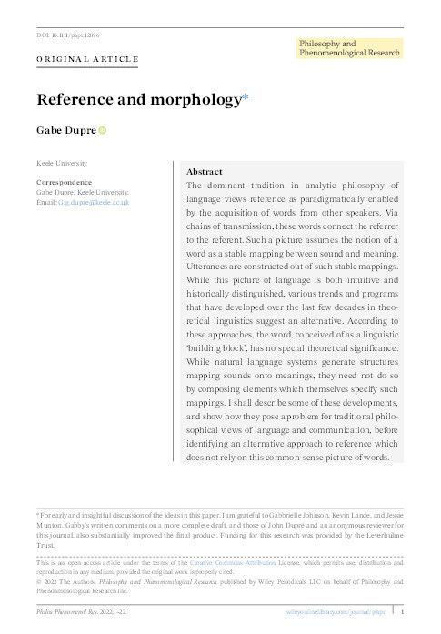 Reference and morphology* Thumbnail