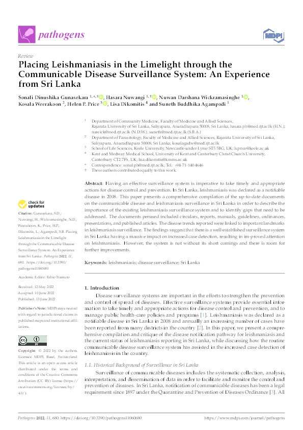 Placing Leishmaniasis in the Limelight through the Communicable Disease Surveillance System: An Experience from Sri Lanka. Thumbnail