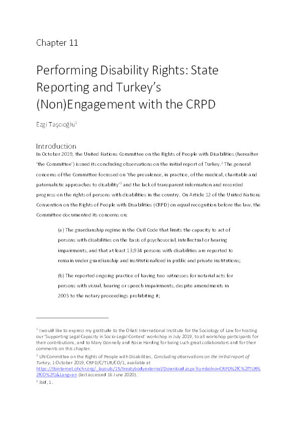 Performing Disability Rights: State Reporting and Turkey's (Non)Engagement with the CRPD Thumbnail