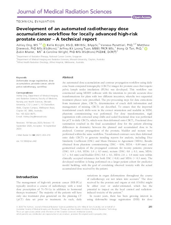 Development of an automated radiotherapy dose accumulation workflow for locally advanced high-risk prostate cancer - A technical report. Thumbnail