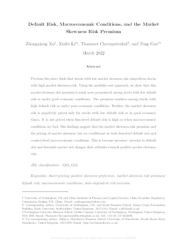Default risk, macroeconomic conditions, and the market skewness risk premium Thumbnail