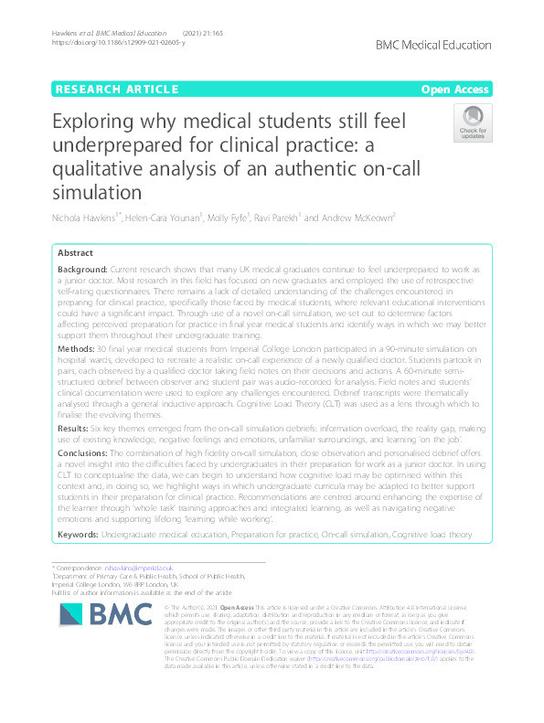 Exploring why medical students still feel underprepared for clinical practice: a qualitative analysis of an authentic on-call simulation Thumbnail