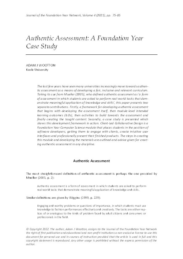 Authentic Assessment: A Foundation Year Case Study Thumbnail