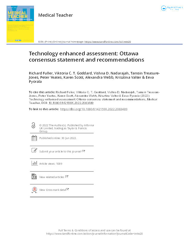 Technology enhanced assessment: Ottawa consensus statement and recommendations. Thumbnail