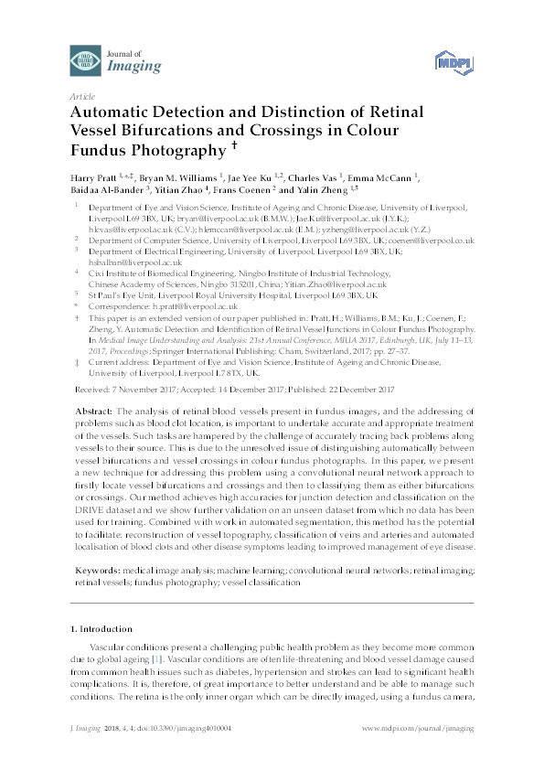 Automatic Detection and Distinction of Retinal Vessel Bifurcations and Crossings in Colour Fundus Photography Thumbnail