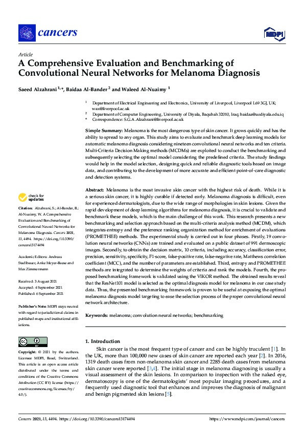 A Comprehensive Evaluation and Benchmarking of Convolutional Neural Networks for Melanoma Diagnosis Thumbnail