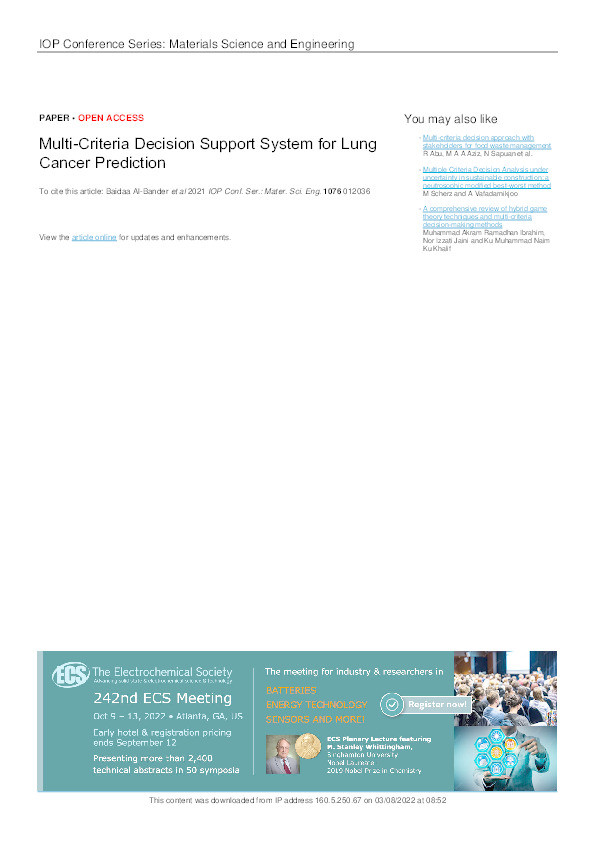 Multi-Criteria Decision Support System for Lung Cancer Prediction Thumbnail