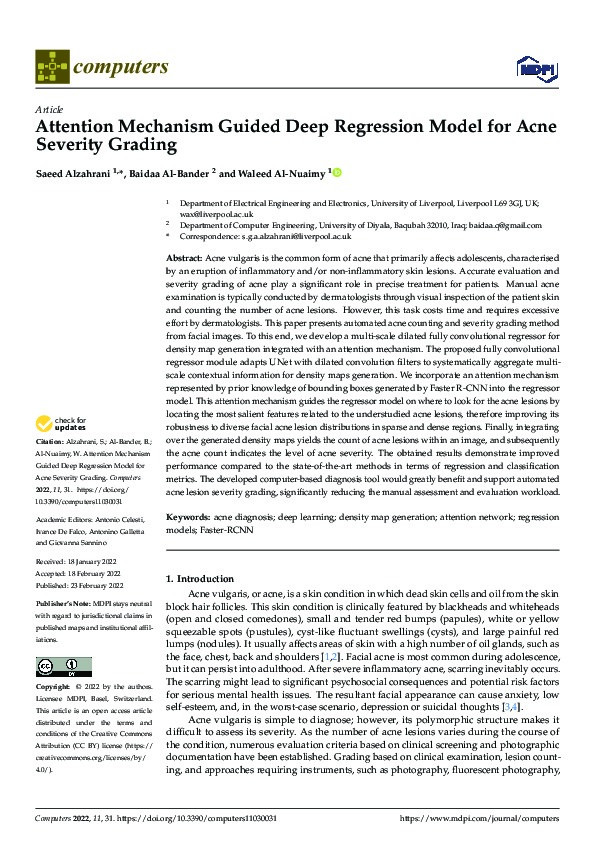 Attention Mechanism Guided Deep Regression Model for Acne Severity Grading Thumbnail