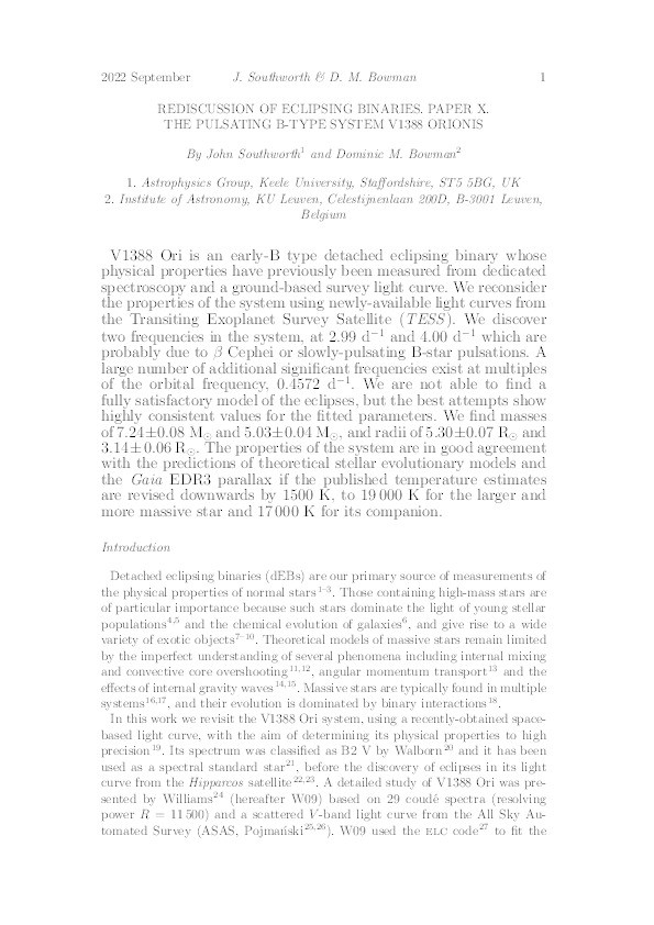 REDISCUSSION OF ECLIPSING BINARIES. PAPER 10: THE PULSATING B-TYPE SYSTEM V1388 ORIONIS Thumbnail