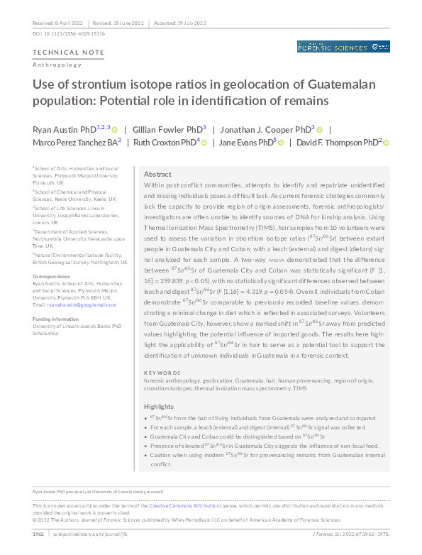 Use of strontium isotope ratios in geolocation of Guatemalan population: Potential role in identification of remains. Thumbnail