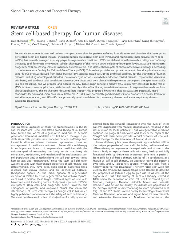 Stem cell-based therapy for human diseases. Thumbnail