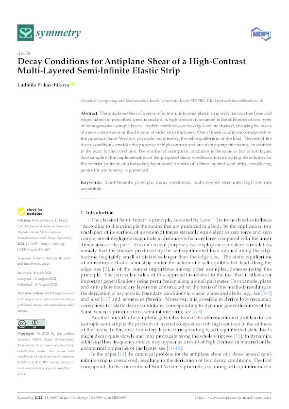 Decay Conditions for Antiplane Shear of a High-Contrast Multi-Layered Semi-Infinite Elastic Strip Thumbnail