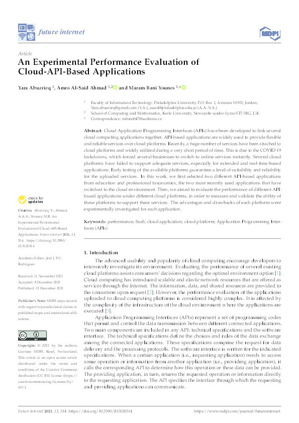 An Experimental Performance Evaluation of Cloud-API-Based Applications Thumbnail