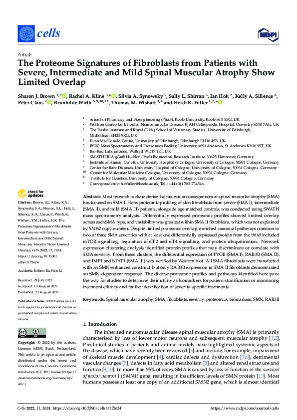 The proteome signatures of fibroblasts from patients with severe, intermediate and mild spinal muscular atrophy show limited overlap Thumbnail