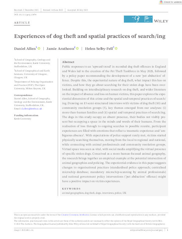 Experiences of dog theft and spatial practices of search/ing Thumbnail