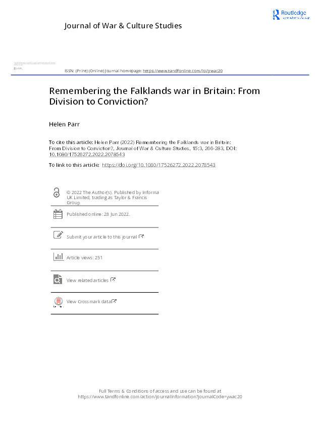 Remembering the Falklands war in Britain: From Division to Conviction? Thumbnail