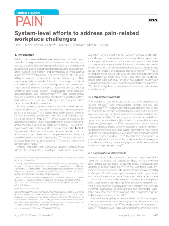 System-level efforts to address pain-related workplace challenges Thumbnail