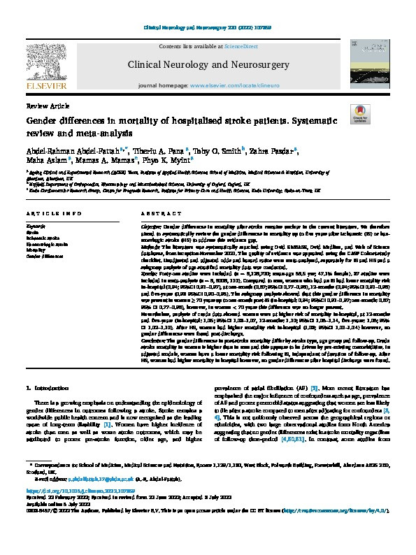 Gender differences in mortality of hospitalised stroke patients. Systematic review and meta-analysis. Thumbnail