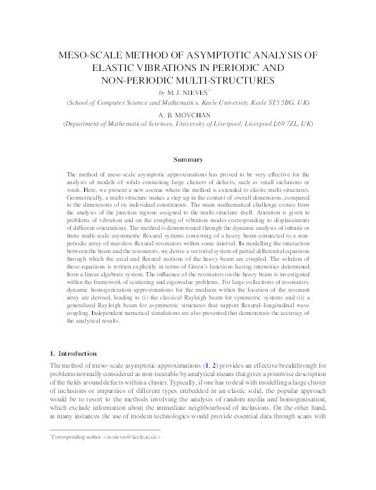 Meso-scale method of asymptotic analysis of elastic vibrations in periodic and non-periodic multi-structures Thumbnail