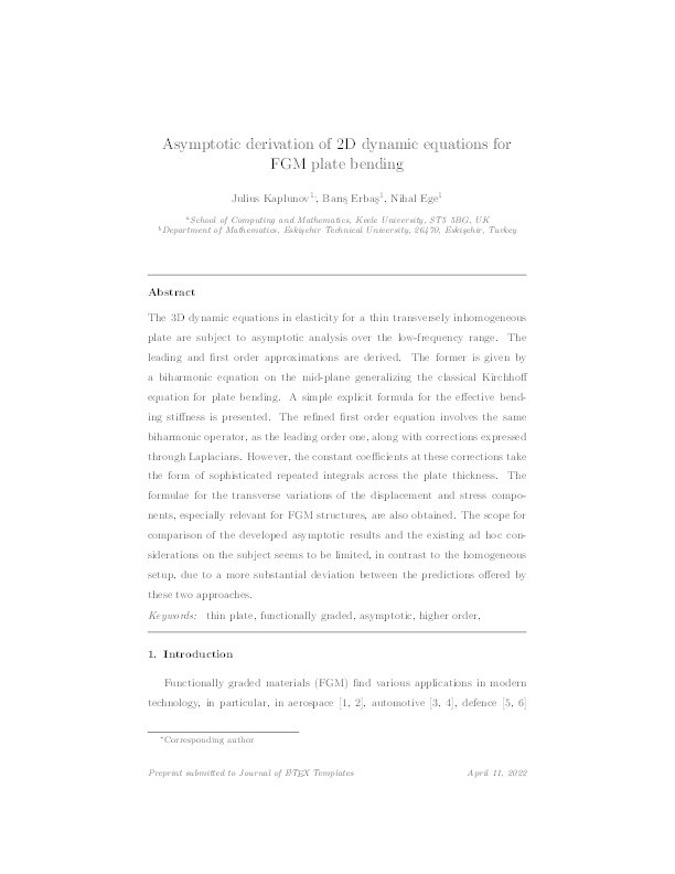 Asymptotic derivation of 2D dynamic equations of motion for transversely inhomogeneous elastic plates Thumbnail