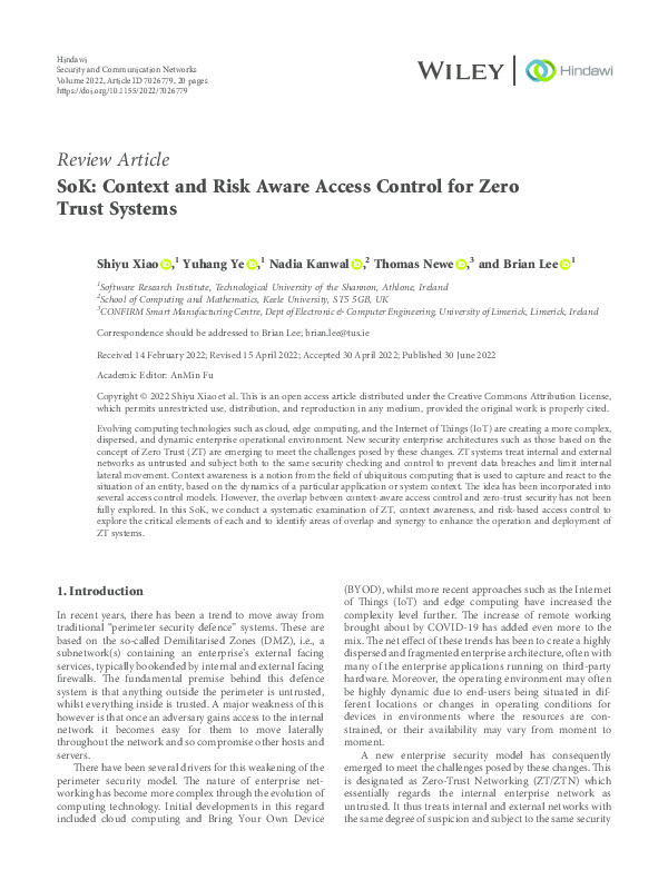 SoK: Context and Risk Aware Access Control for Zero Trust Systems Thumbnail